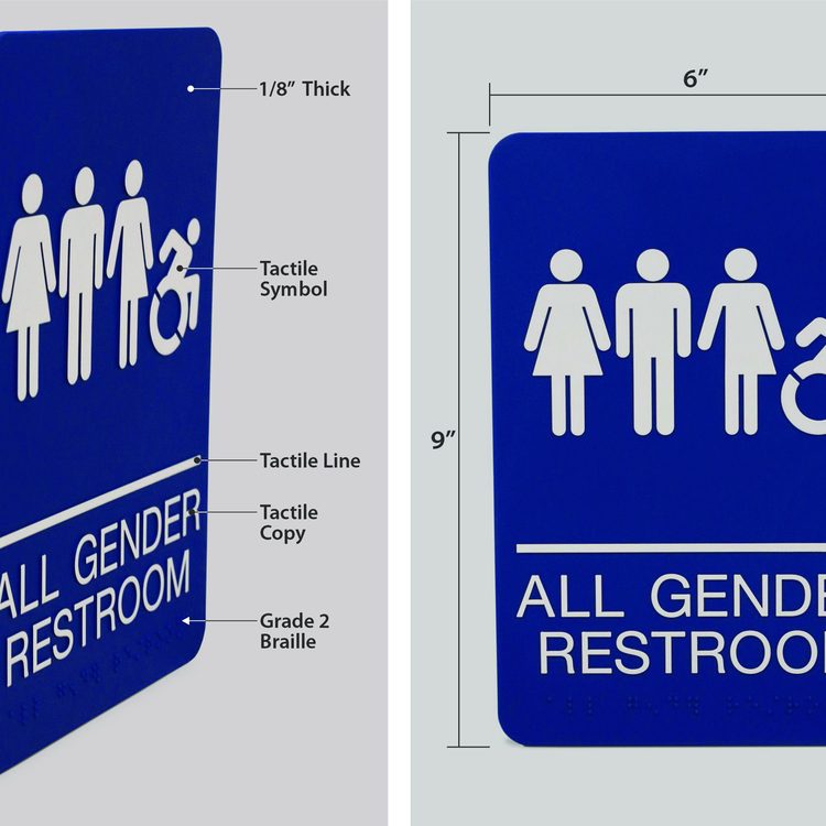 ADA Sign, All Gender Restroom, 6 x 9, Blue Face, White Graphics