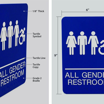 ADA Sign, All Gender Restroom, 6 x 9, Blue Face, White Graphics