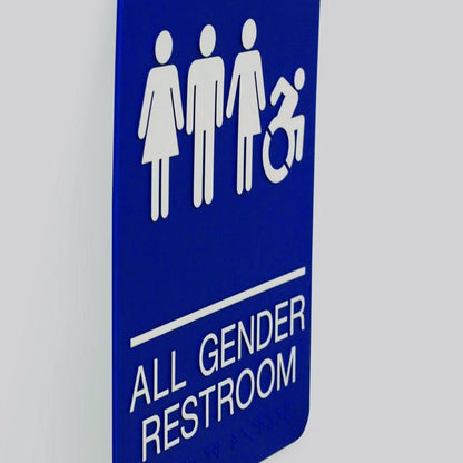 ADA Sign, All Gender Restroom, 6 x 9, Blue Face, White Graphics