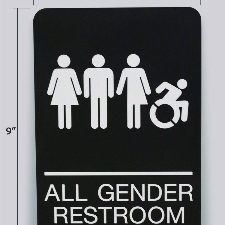 ADA Sign, All Gender Restroom, 6 x 9, Black Face, White Graphics