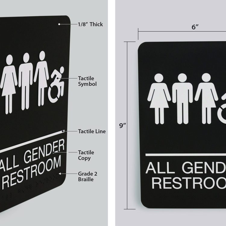 ADA Sign, All Gender Restroom, 6 x 9, Black Face, White Graphics