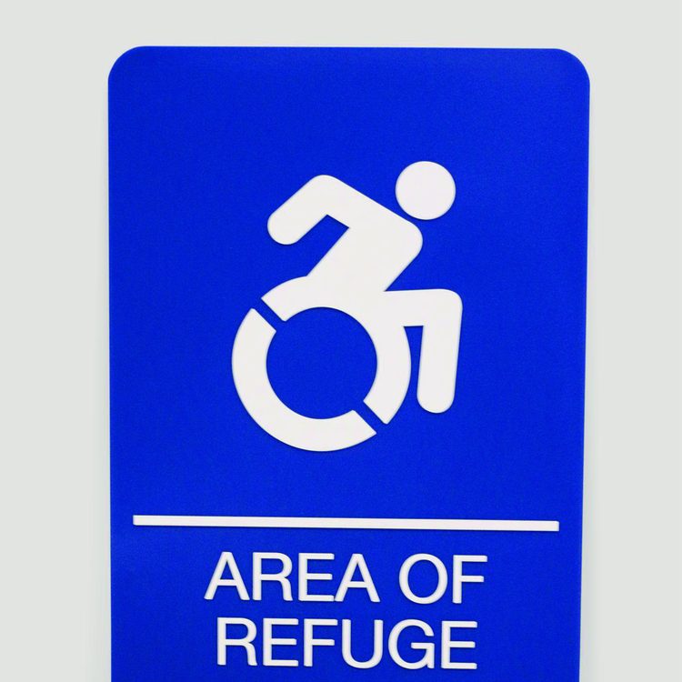 ADA Sign, Area of Refuge, 6 x 9, Blue Face, White Graphics