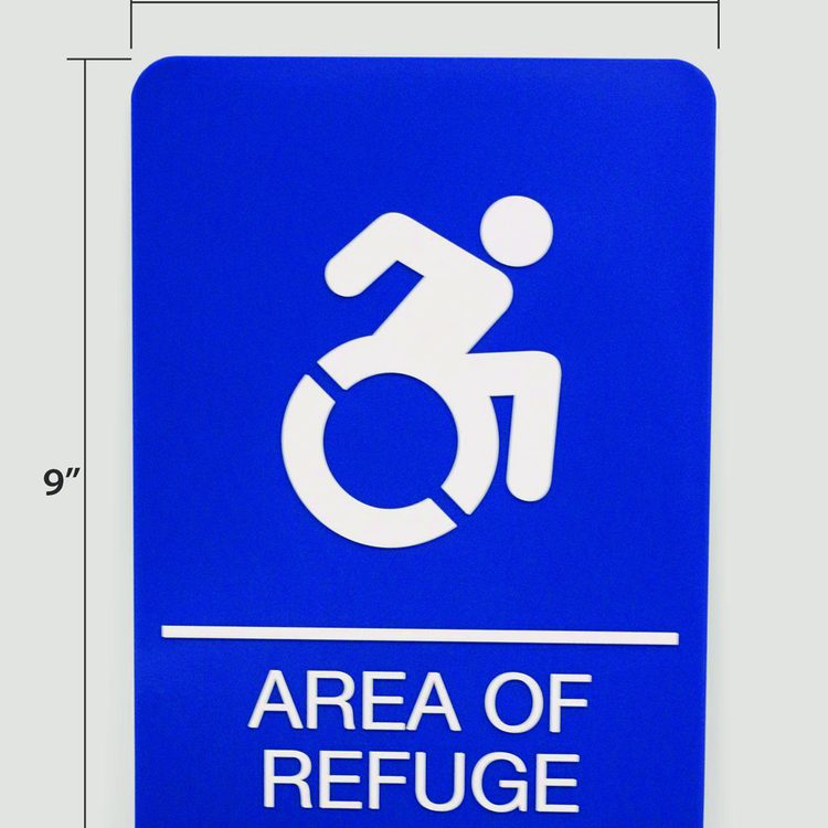 ADA Sign, Area of Refuge, 6 x 9, Blue Face, White Graphics