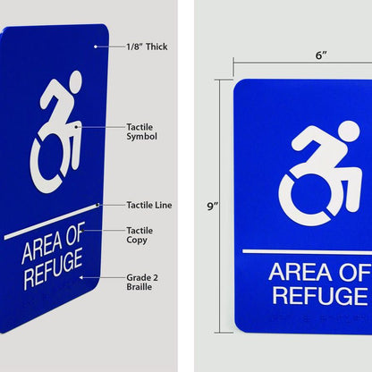 ADA Sign, Area of Refuge, 6 x 9, Blue Face, White Graphics