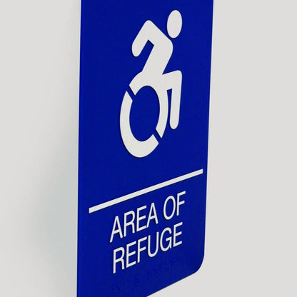ADA Sign, Area of Refuge, 6 x 9, Blue Face, White Graphics