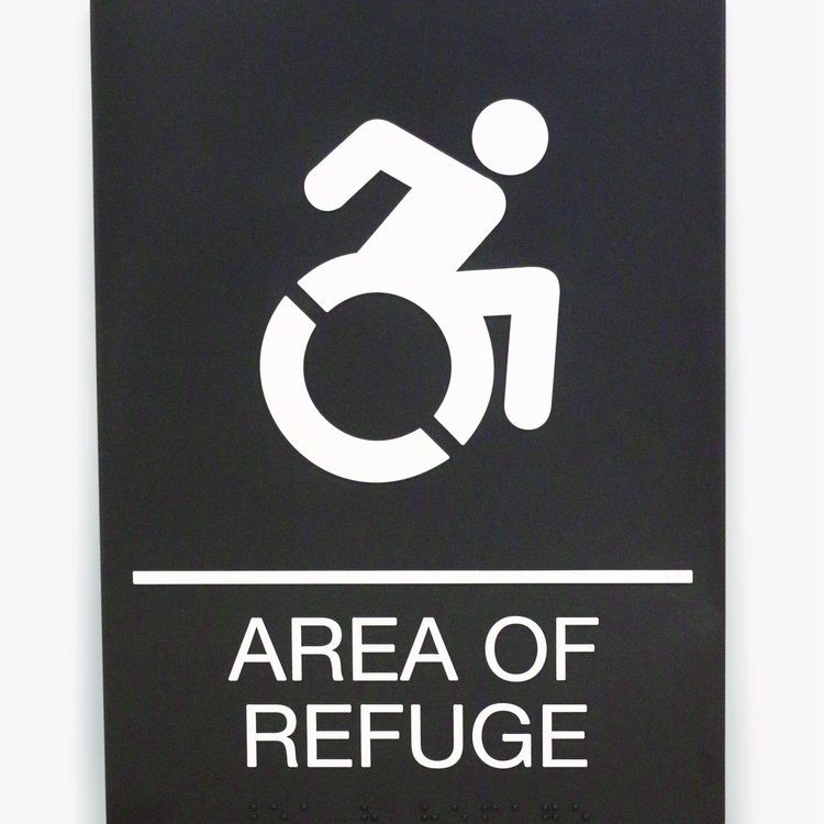 ADA Sign, Area of Refuge, 6 x 9, Black Face, White Graphics