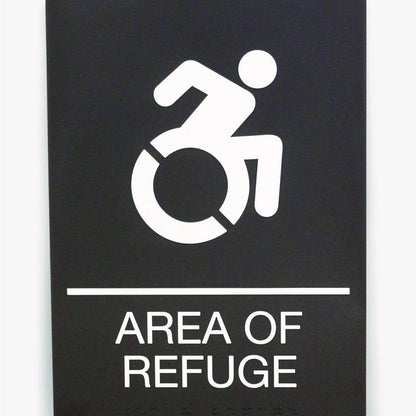 ADA Sign, Area of Refuge, 6 x 9, Black Face, White Graphics