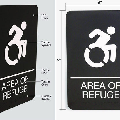 ADA Sign, Area of Refuge, 6 x 9, Black Face, White Graphics
