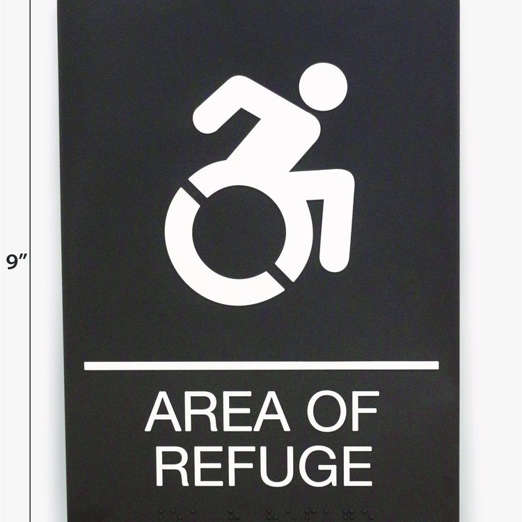 ADA Sign, Area of Refuge, 6 x 9, Black Face, White Graphics