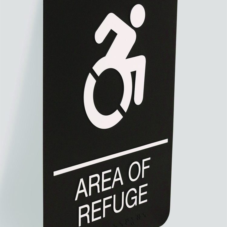 ADA Sign, Area of Refuge, 6 x 9, Black Face, White Graphics