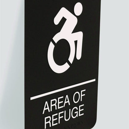 ADA Sign, Area of Refuge, 6 x 9, Black Face, White Graphics
