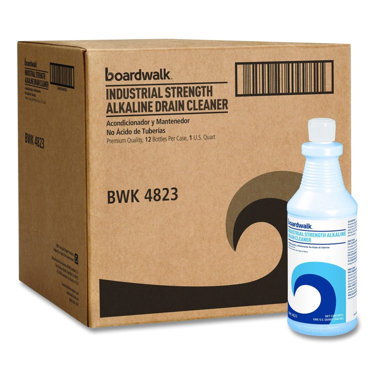 Industrial Strength Alkaline Drain Cleaner and Clog Remover, 32 oz Bottle, 12/Carton