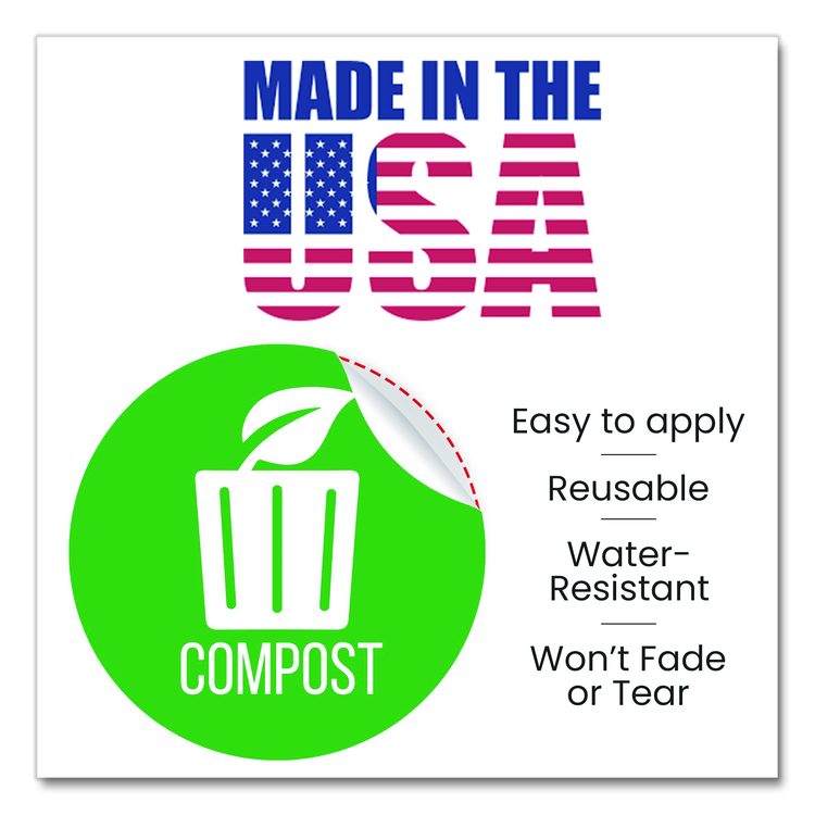 Vinyl Decals, Compost, 4" Diameter, Green/White, 3/Pack