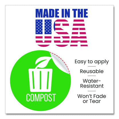 Vinyl Decals, Compost, 4" Diameter, Green/White, 3/Pack