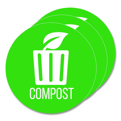 Vinyl Decals, Compost, 4" Diameter, Green/White, 3/Pack