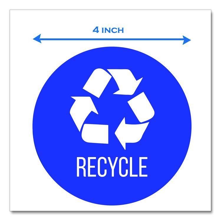 Vinyl Decals, Recycle, 4" Diameter, Blue/White, 3/Pack