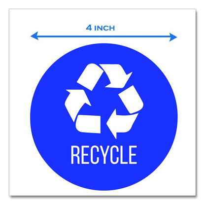 Vinyl Decals, Recycle, 4" Diameter, Blue/White, 3/Pack
