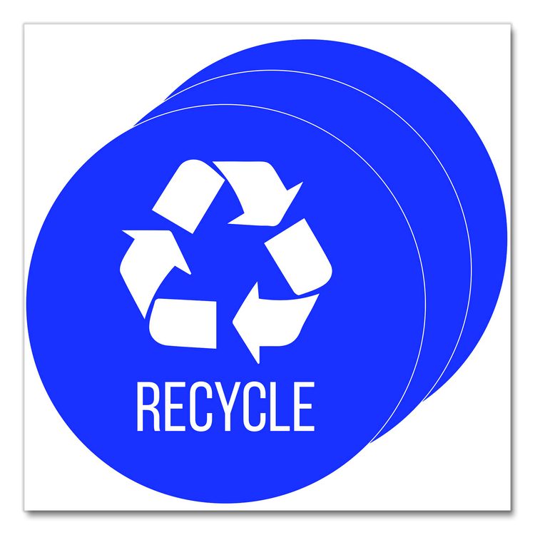Vinyl Decals, Recycle, 4" Diameter, Blue/White, 3/Pack