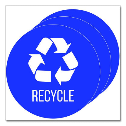 Vinyl Decals, Recycle, 4" Diameter, Blue/White, 3/Pack