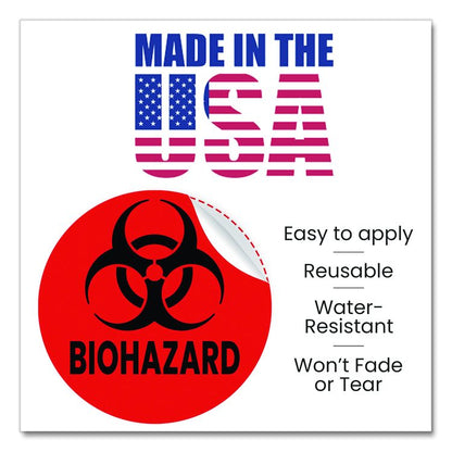 Vinyl Decals, Biohazard, 4" Diameter, Red/Black, 3/Pack