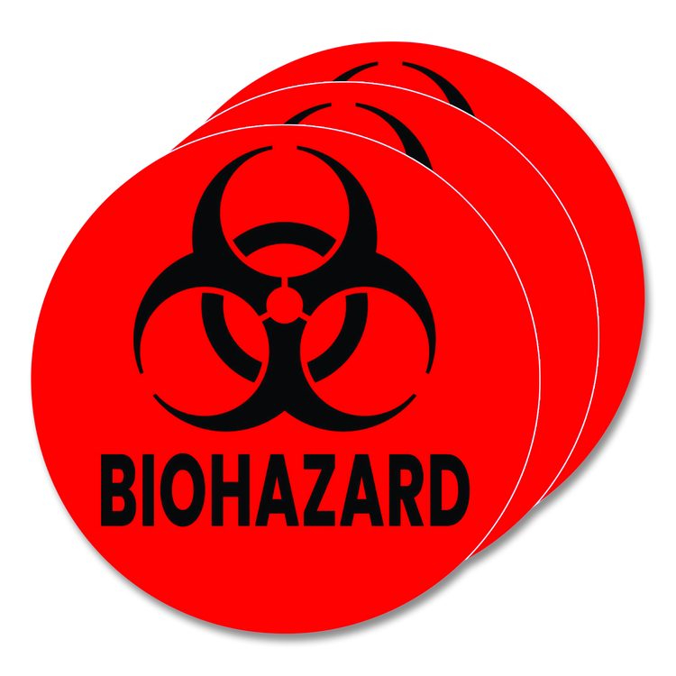 Vinyl Decals, Biohazard, 4" Diameter, Red/Black, 3/Pack