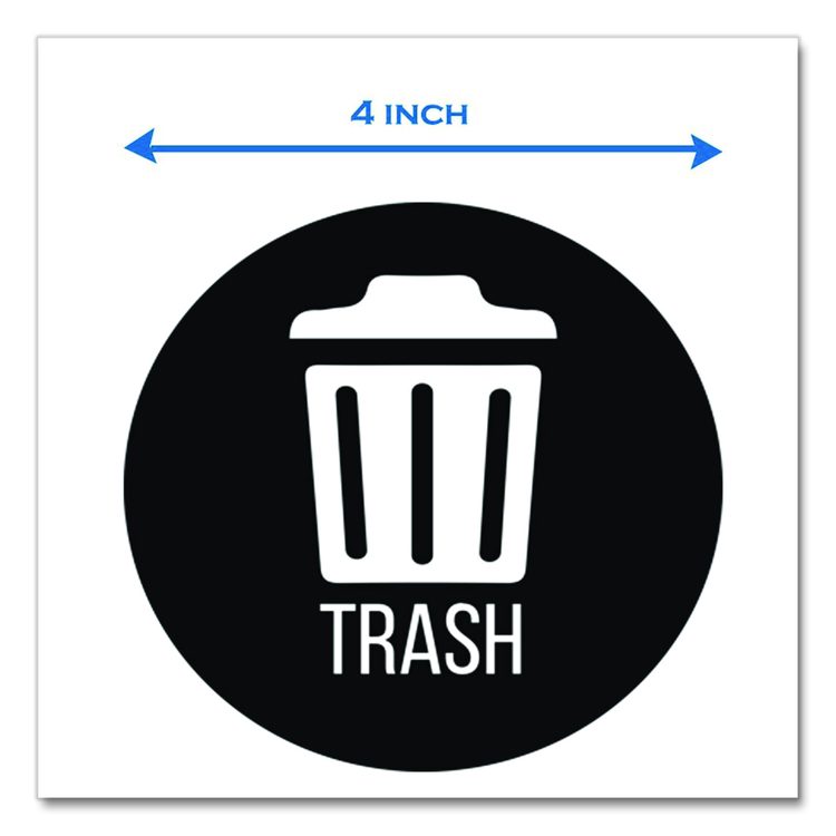 Vinyl Decals, Trash, 4" Diameter, Black/White, 3/Pack