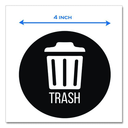 Vinyl Decals, Trash, 4" Diameter, Black/White, 3/Pack