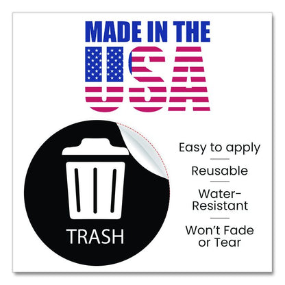 Vinyl Decals, Trash, 4" Diameter, Black/White, 3/Pack