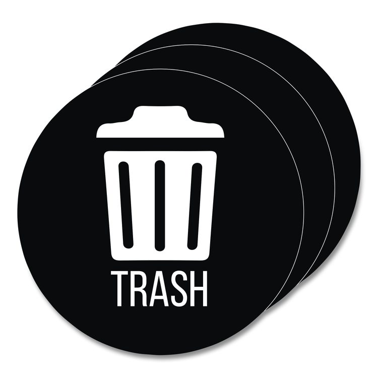 Vinyl Decals, Trash, 4" Diameter, Black/White, 3/Pack
