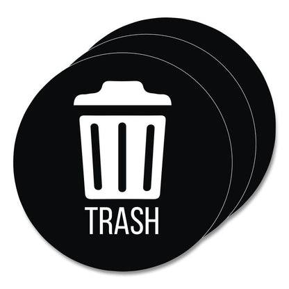 Vinyl Decals, Trash, 4" Diameter, Black/White, 3/Pack