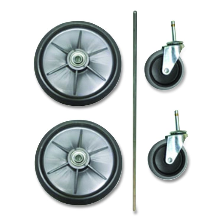 8" Ball Bearing Wheel and 4" Swivel Stem Caster Kit with Axle for Microfiber Cleaning Cart, (2) Wheels, (2) Casters