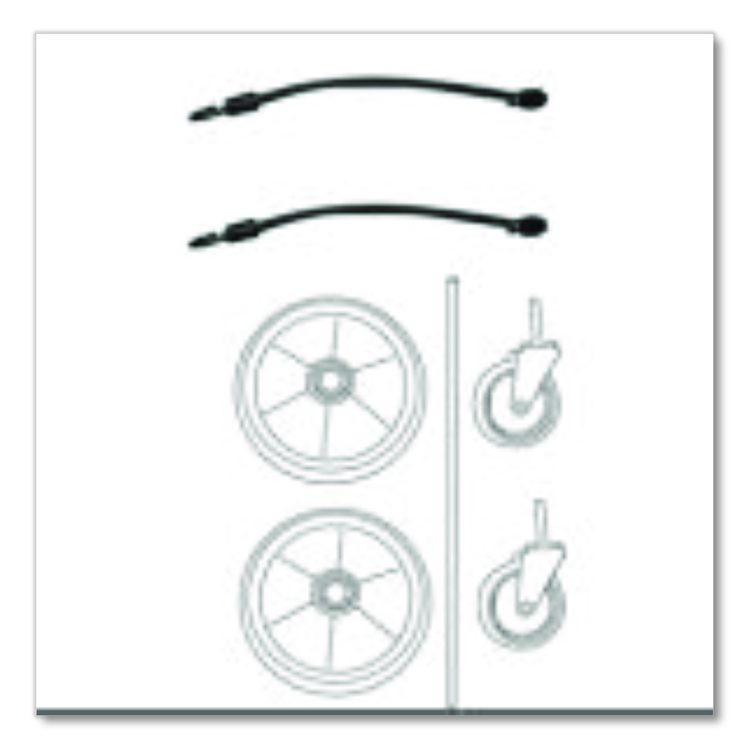 8" Ball Bearing Wheel and 4" Swivel Stem Caster Kit with Axle for Microfiber Cleaning Cart, (2) Wheels, (2) Casters