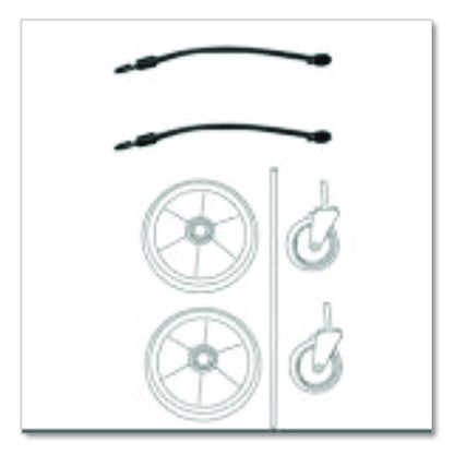 8" Ball Bearing Wheel and 4" Swivel Stem Caster Kit with Axle for Microfiber Cleaning Cart, (2) Wheels, (2) Casters