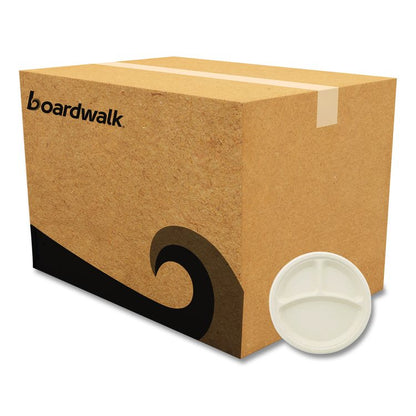 Molded Fiber PFAS-Free Dinnerware, 3-Compartment Plate, Sugarcane, 10" dia, Tan, 500/Carton