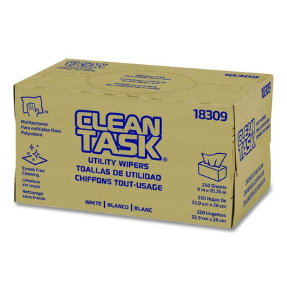 Clean Task Utility Wipers, 1-Ply, 9 x 10.25, White, 250 Sheets/Box, 24 Boxes/Carton