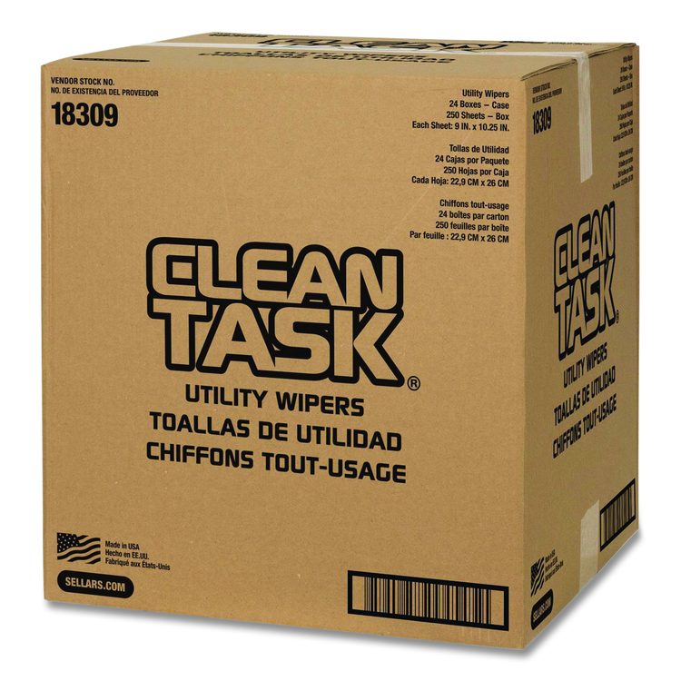 Clean Task Utility Wipers, 1-Ply, 9 x 10.25, White, 250 Sheets/Box, 24 Boxes/Carton