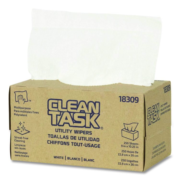 Clean Task Utility Wipers, 1-Ply, 9 x 10.25, White, 250 Sheets/Box, 24 Boxes/Carton