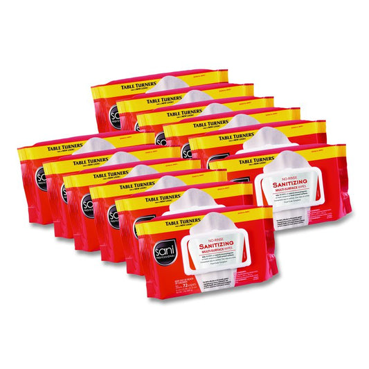 No-Rinse Sanitizing Multi-Surface Wipes, 1-Ply, 8 x 9, Unscented, White, 72 Wipes/Pack, 12 Packs/Carton