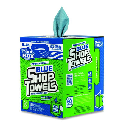 TOOLBOX Blue Shop Towels, 1-Ply, 10 x 12, Blue, 200 Sheets/Box, 4 Boxes/Carton