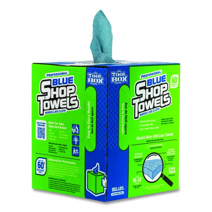 TOOLBOX Blue Shop Towels, 1-Ply, 10 x 12, Blue, 200 Sheets/Box, 4 Boxes/Carton