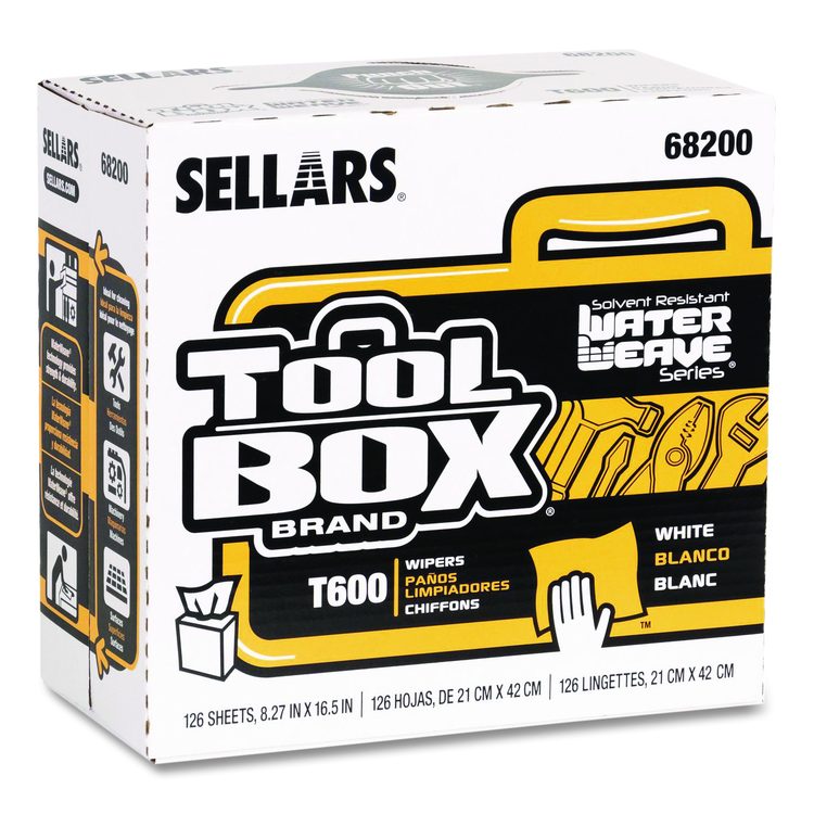 TOOLBOX WaterWeave T600 Wipers, 1-Ply, 8.27 x, 16.5, White, 126 Sheets/Box, 10 Boxes/Carton