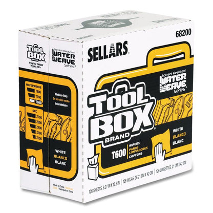 TOOLBOX WaterWeave T600 Wipers, 1-Ply, 8.27 x, 16.5, White, 126 Sheets/Box, 10 Boxes/Carton