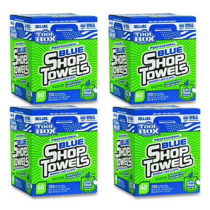 TOOLBOX Blue Shop Towels, 1-Ply, 10 x 12, Blue, 200 Sheets/Box, 4 Boxes/Carton