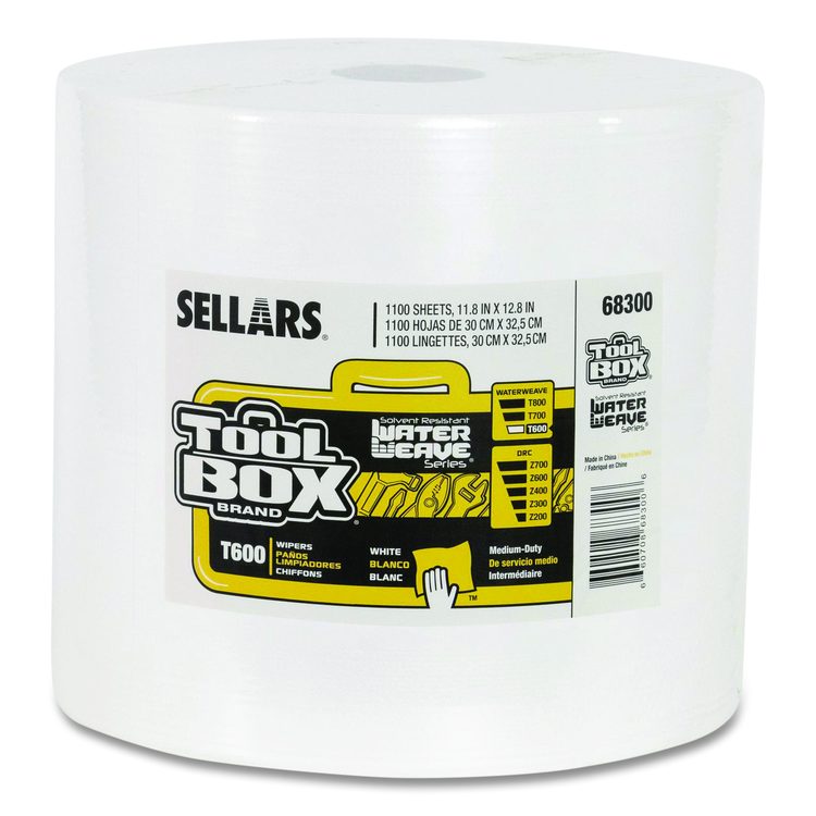 TOOLBOX WaterWeave T600 Wipers, 1-Ply, 11.8 x 12.8, White, 1,100 Sheets/Roll