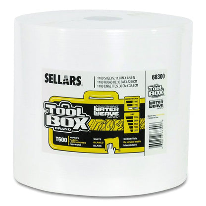 TOOLBOX WaterWeave T600 Wipers, 1-Ply, 11.8 x 12.8, White, 1,100 Sheets/Roll