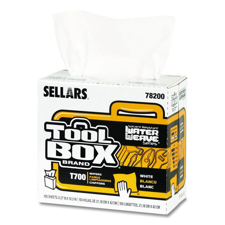 TOOLBOX WaterWeave T700 Wipers, 1-Ply, 8.27 x 16.5, White, 100 Sheets/Box, 8 Boxes/Carton