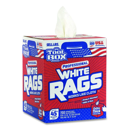 TOOLBOX White Rags, 1-Ply, 9.8 x 12, White, 200 Sheets/Box, 6 Boxes/Carton