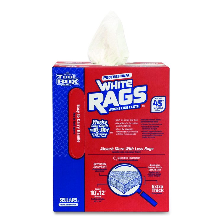 TOOLBOX White Rags, 1-Ply, 9.8 x 12, White, 200 Sheets/Box, 6 Boxes/Carton