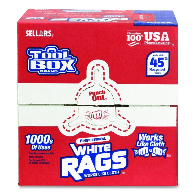 TOOLBOX White Rags, 1-Ply, 9.8 x 12, White, 200 Sheets/Box, 6 Boxes/Carton