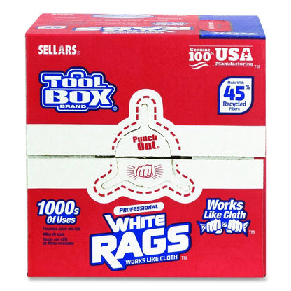TOOLBOX White Rags, 1-Ply, 9.8 x 12, White, 200 Sheets/Box, 6 Boxes/Carton